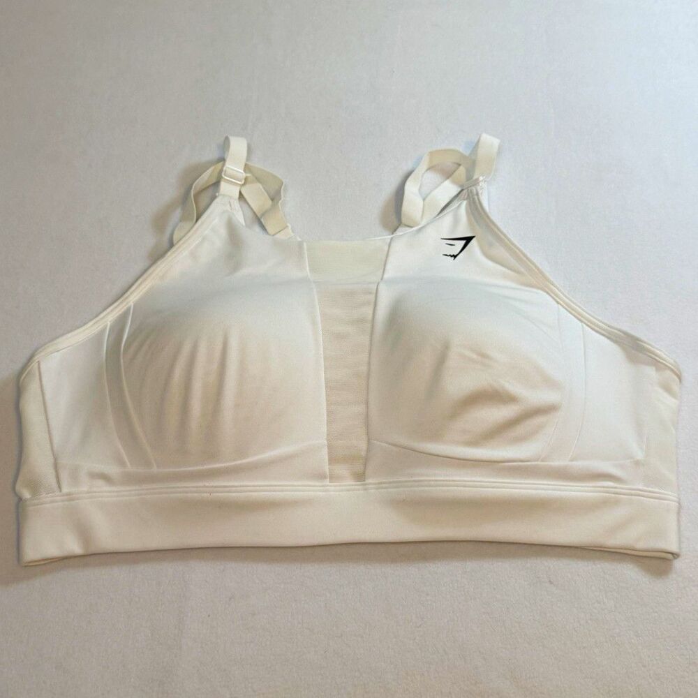 Gymshark White High Support Racerback Sports Bra Hook & Eye Women's XL